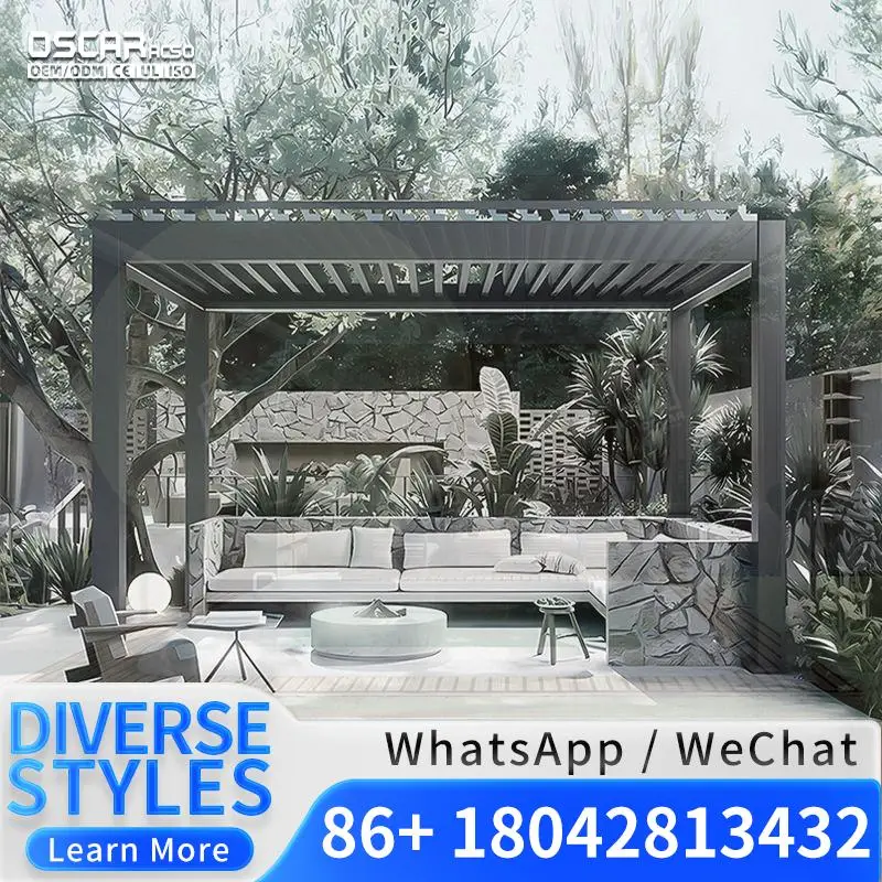 Adjustable 6m X 4m Wall Mounted Aluminium Frame Gazebo with Powder Coating Bioclimatic  Outdoor Garden Patio Backyard Pergola