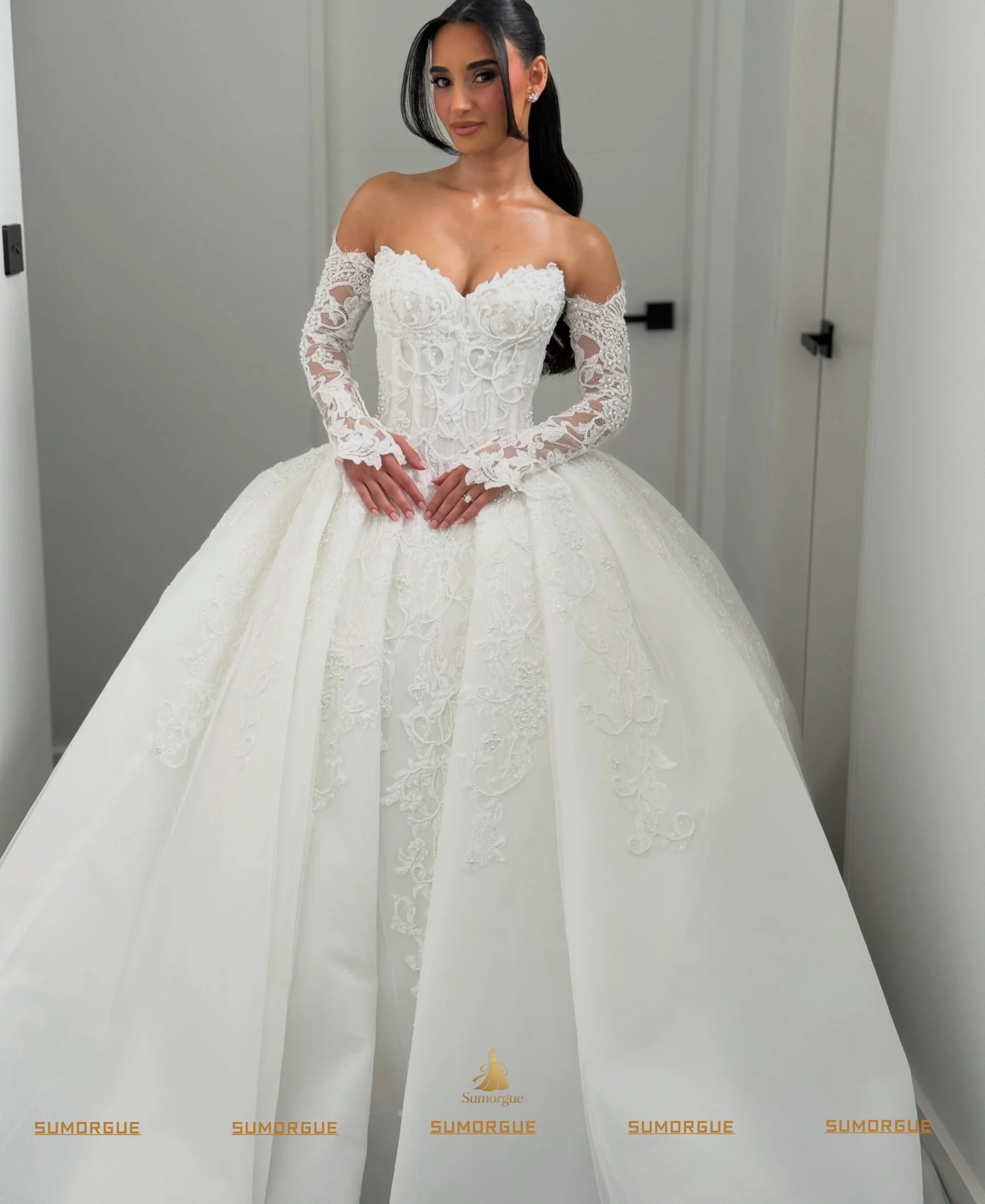 Exquisite Off Shoulder Sweetheart Neck Sleeveless Wedding Dresses Elegant Lace Dress Occasion High-end quality Customized