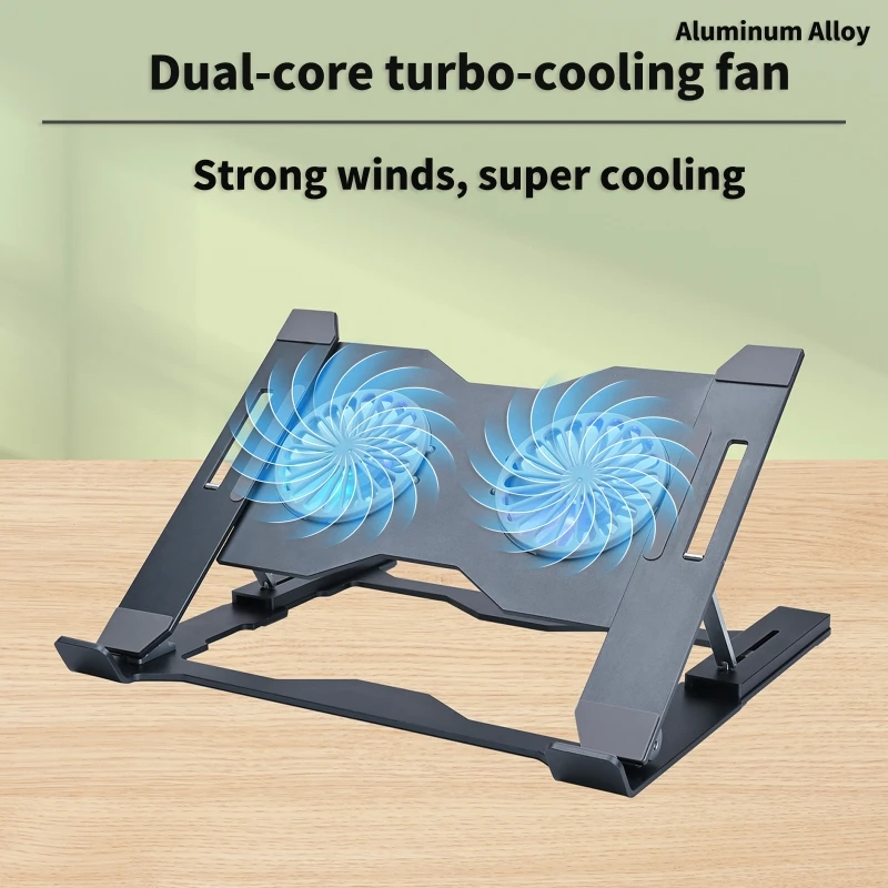 

Oatsbasf Aluminum Alloy Laptop Cooling Stand 7 Gear Wind Speed Dual-Core Turbo-Cooling Fan Height Angle Adjustment Stable Holder