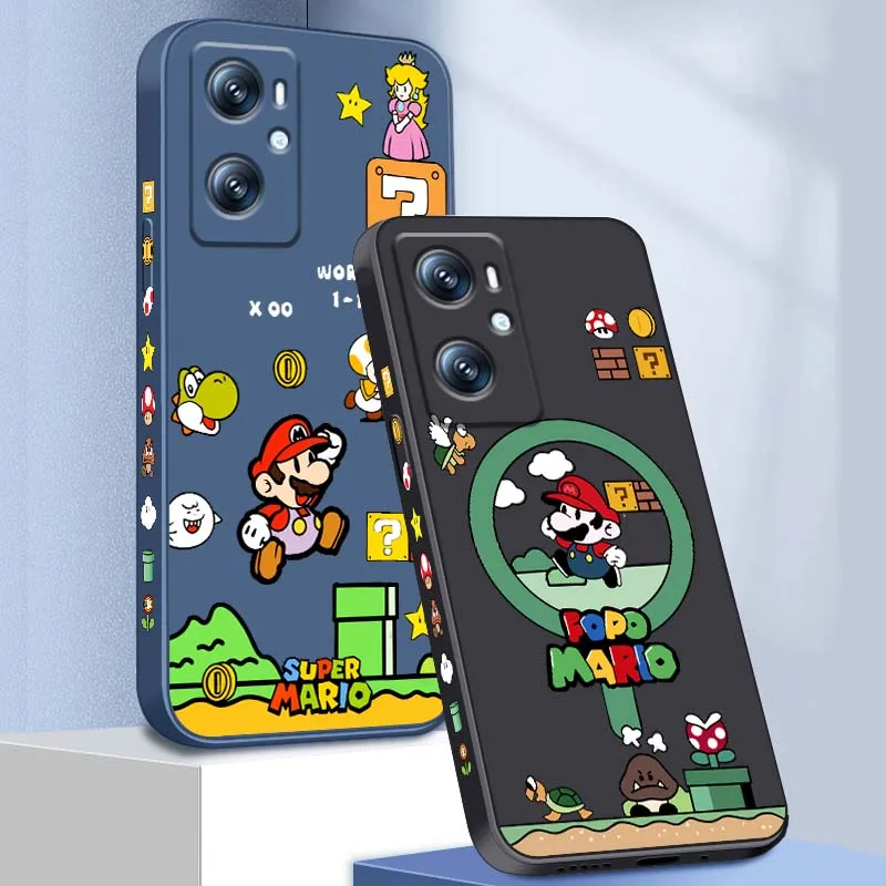 

Anime Cute M-Marios Phone Case For OPPO Find X5 A11 A16K A53 A98 A3 A57 A72 A73 A96 A74 A9 A5 5G Liquid Left Rope