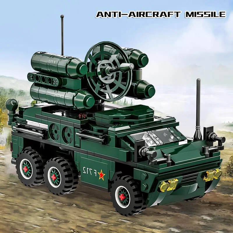 Boys assemble anti-aircraft missile building blocks toys Dongfeng transport vehicles armored vehicles children's puzzle assembly