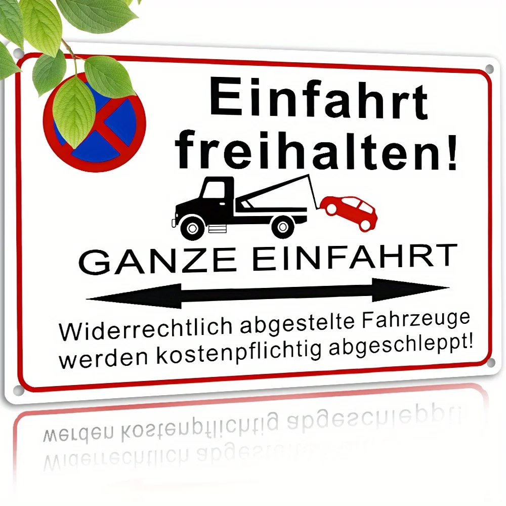 Vintage Metal Sign, No Parking Keep The Passage Clear, Unauthorized Vehicles Will Be Towed, German Garage Entrance Warning Sign