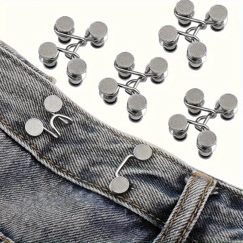 Silvery Jeans Waist Tightener Buttons - No-Sew Adjustable Denim Waistband Reducer, Easy Install for Women's Pants