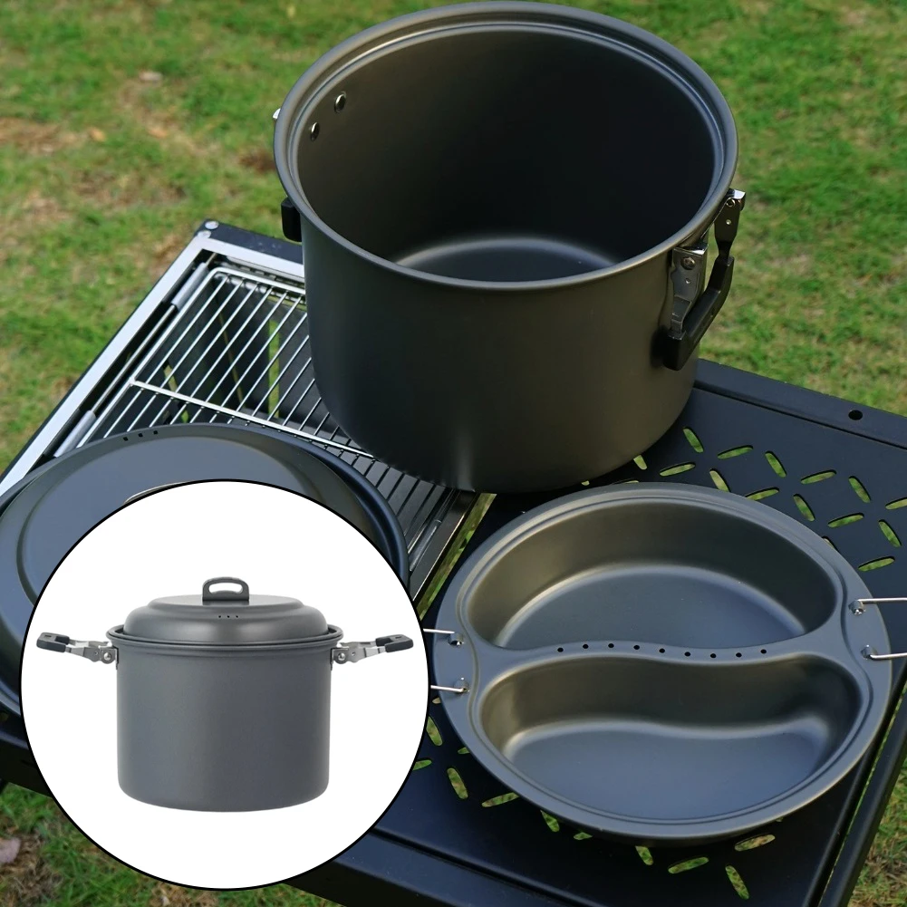 

Новый 6л портативный набор посуды для кемпинга на открытом воздухе с двумя разделителями и тарелкой для пароварки для приготовления тушения, выпечки, большой емкости