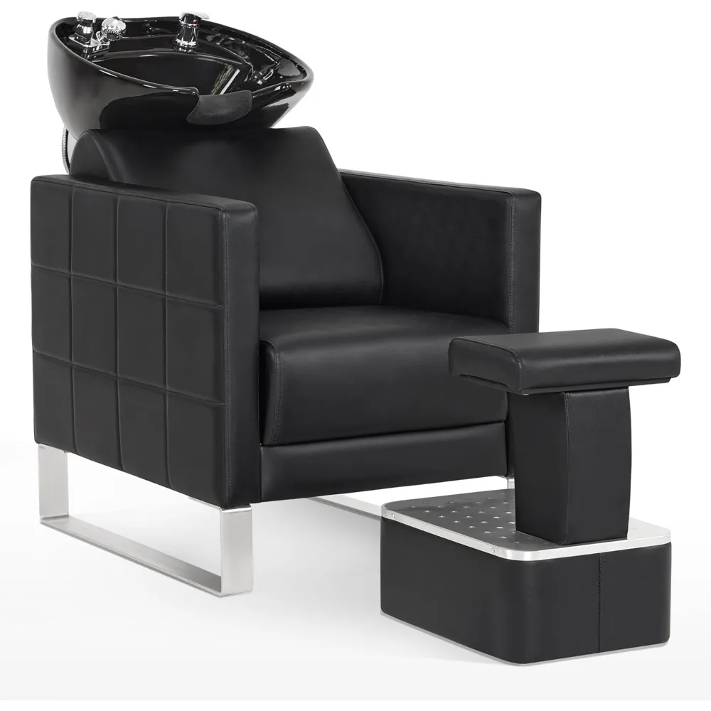 

Backwash Shampoo Ceramic Bowl and Chair Set for Salon for Hair Stylist, Adjustable Hair Wash Bowl Unit Station for Spa Beauty S