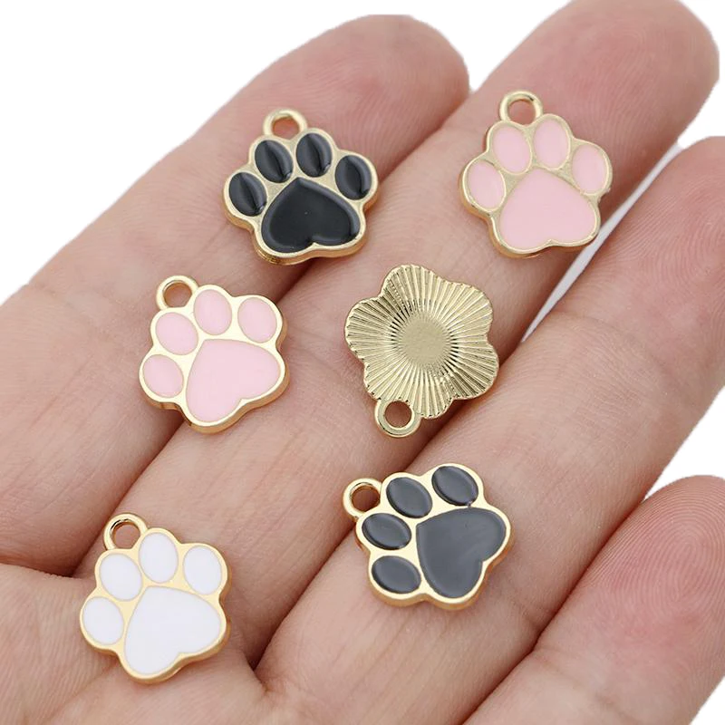 10Pcs Gold Plated Pink Enamel Dog Paw Footprint Charm for Jewelry Making - Image 5