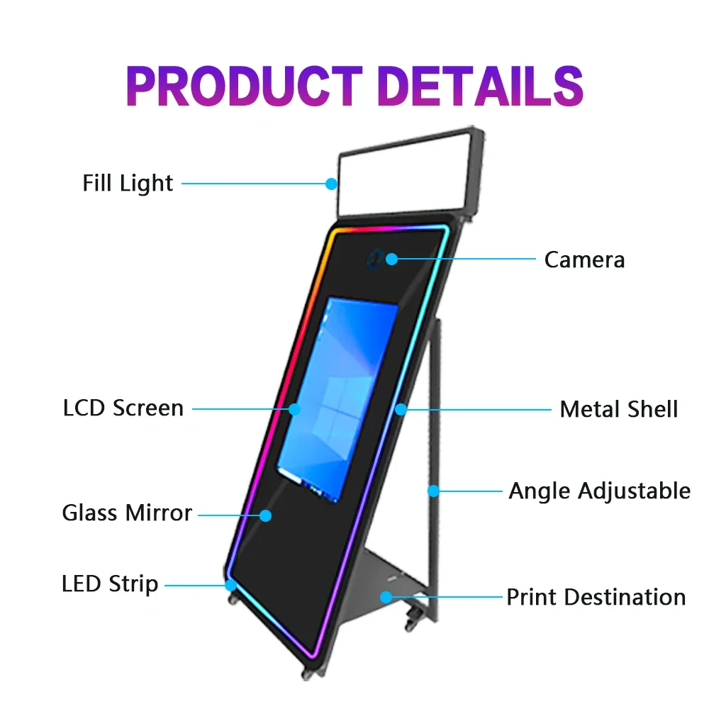 Smart 70 Inch Screen Magic Mirror Photo Booth With C amera And Printer Digital Interactive Mirror Photobooth