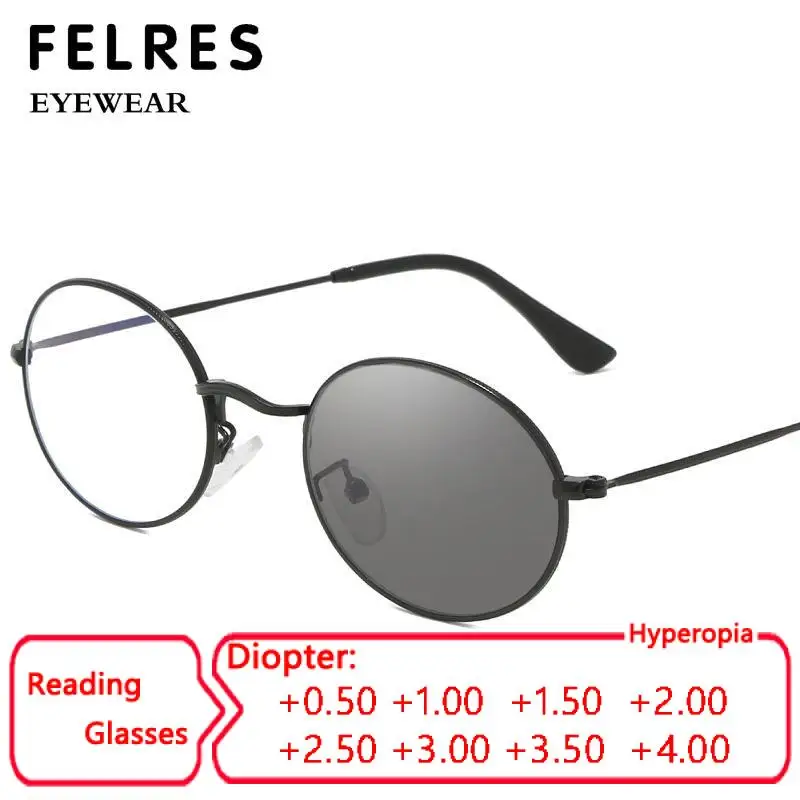 

Leisure Metal Round Small Frame Women Men Photochromic Finished Reading Glasses Full Frame Color Changing Optical Glasses