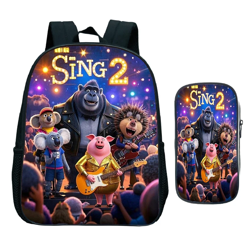 Movie Sing 2 School Bags 2Pcs Set Girls Boys Orthopedic Kids Bookbag Lightweight Children Backpack With Pencil Case Mochila Gift