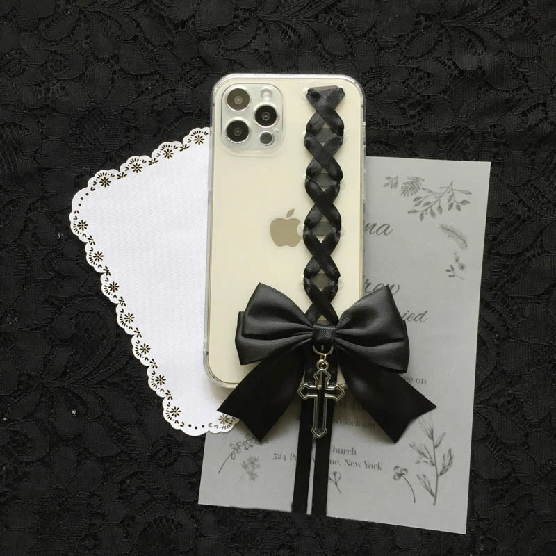 Jiraikei Black Big Ribbon Transparent Phone Case iPhone 14 15 16 Pro Max Plus XS X XR Galaxy Custom Soft Cover