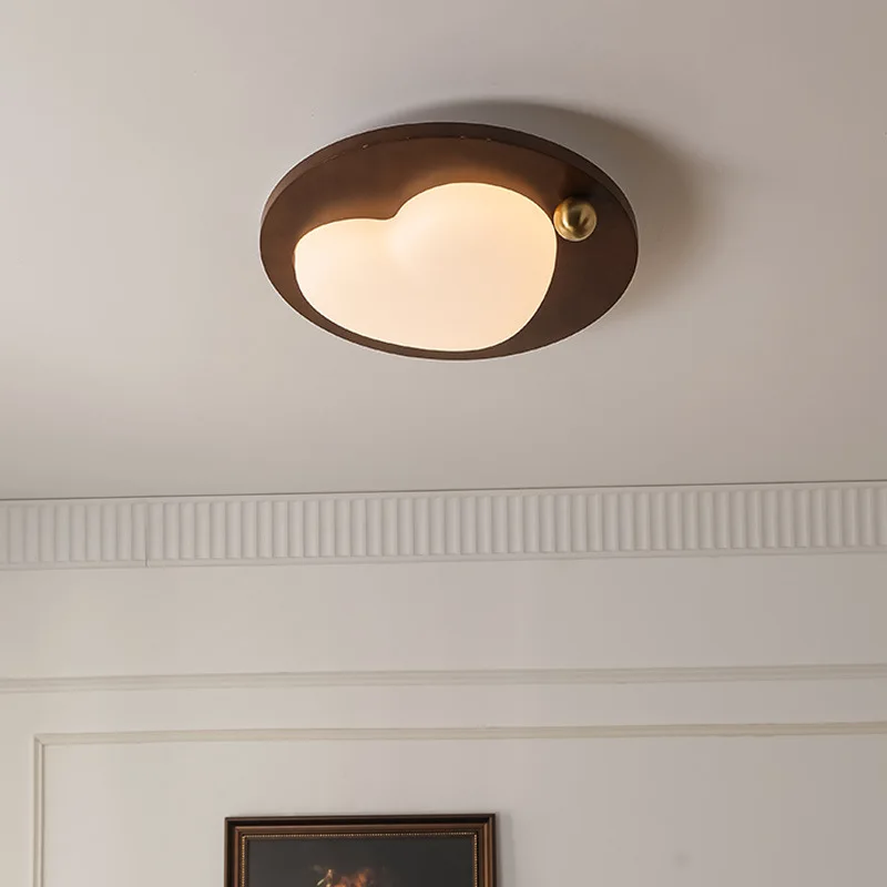 Solid Wood Walnut Color Led Ceiling Light Cloud Ceiling Lamp Bedroom Children's Room Ceiling Mounted Lamp Cream Indoor Lustre