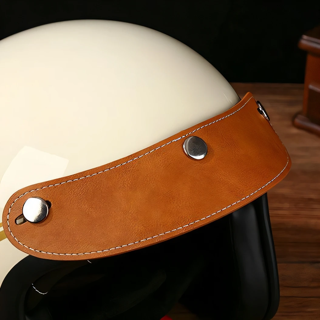 Retro 3 Pin Helmet Visor Brim Leather Removable For Scooter Bike Motorcycle Helmet Brim Flip Up Windshield Rain Sun Protection