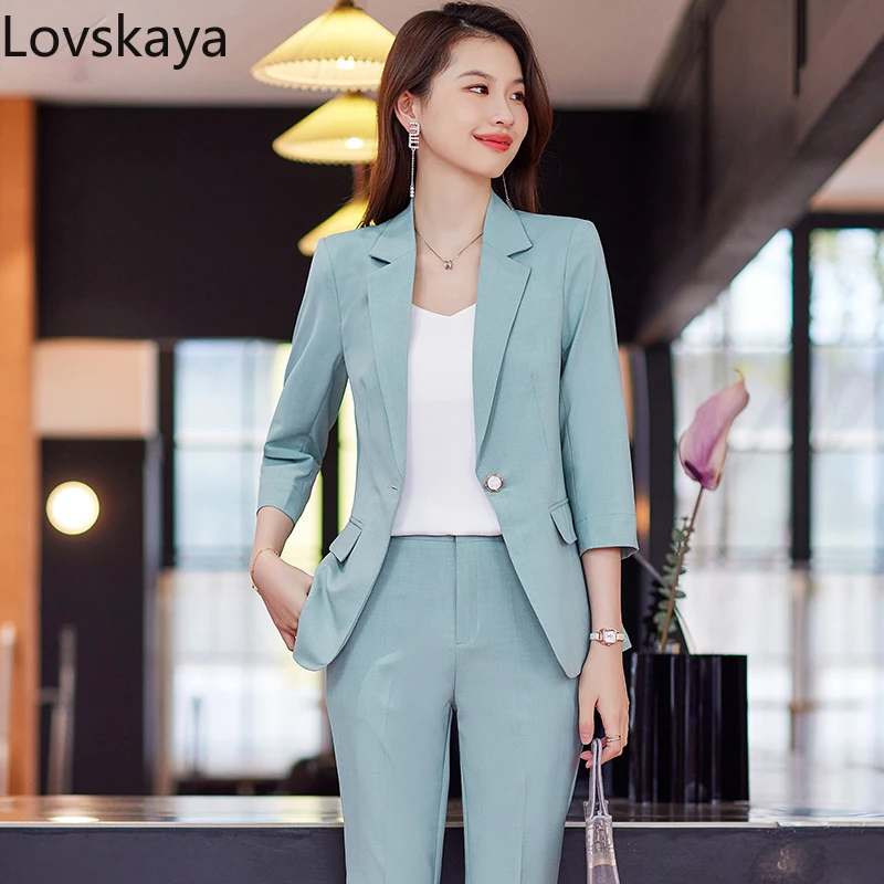 

Fashionable and sophisticated outerwear work suit two-piece formal blue suit women's summer thin outfit