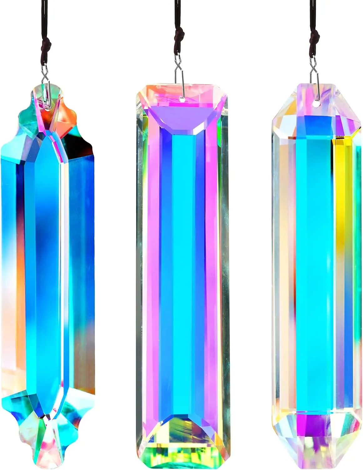 3pcs Crystal Window Hanging Prisms, 5-Inch Rectangular AB Color Crystal Stick, Rainbow-Making Prism, Garden Hanging Sun Catcher