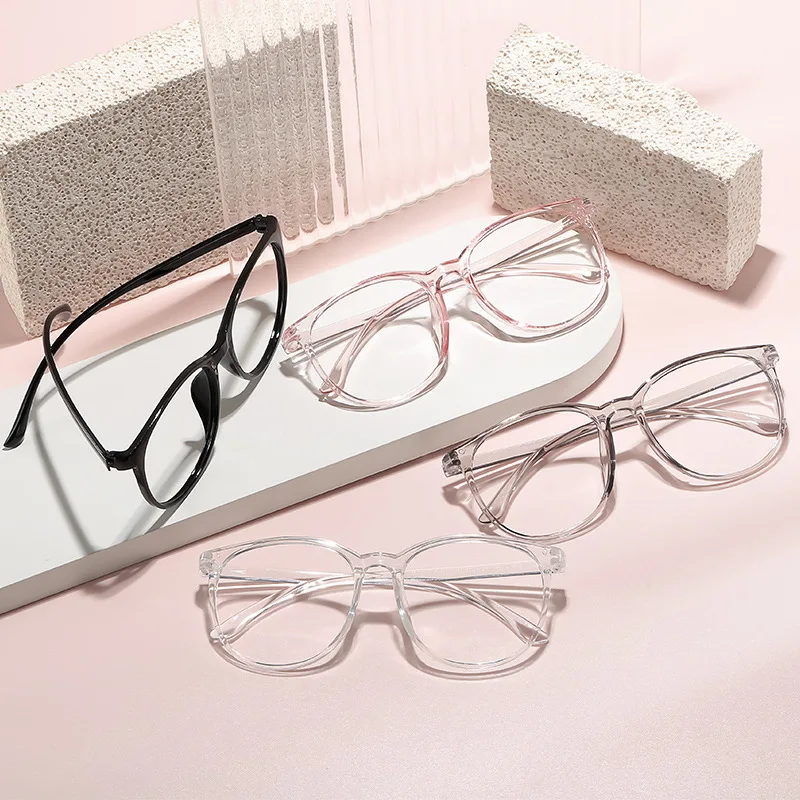 Transparent Large Frame Computer Glasses Women Round Anti Blue Light Optical Spectacle Flat Lens Eye Protection Plain Glasses
