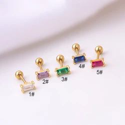 1PC 20G Colorful Crystal Zircon Earrings Stud Cartilage Helix Lobe Conch Rook Tragus Screw Stainless Steel Body Piercing Jewelry