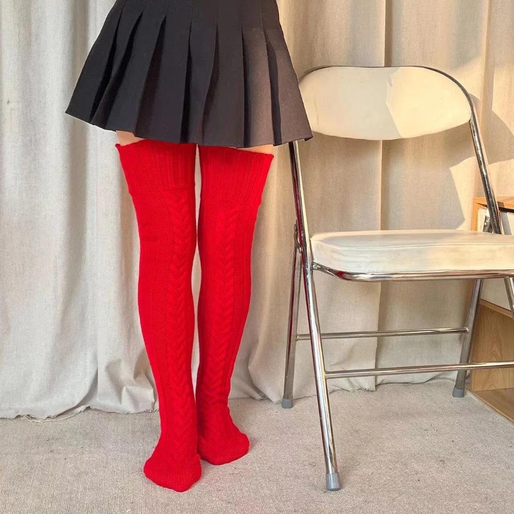 Long Knitted Socks Thigh High Stockings Knitting Female Woolen Foot Leg Warmer Womens Winter Warm Girl Long Over Above Knee Sock