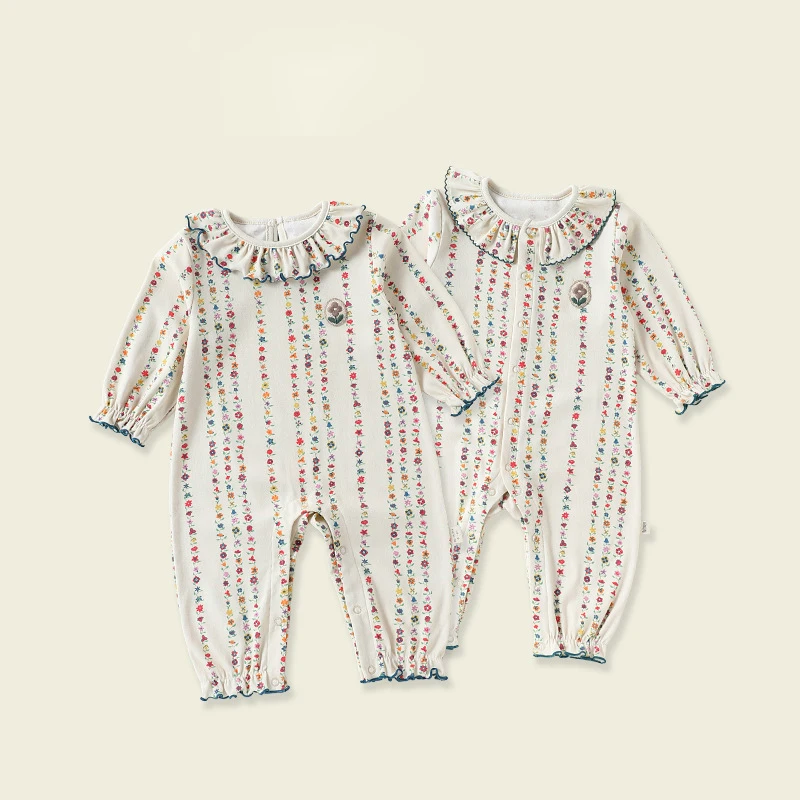 Premium Cotton Baby Girl Autumn Long Sleeve Romper Ruffle Collar Cotton Bodysuit A-Class Infant Crawl Suit, Trendy Baby Clothes