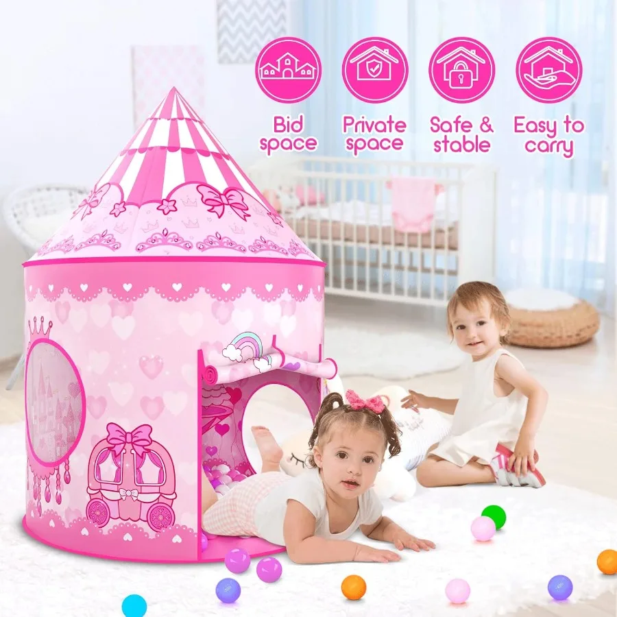 3-teiliges Spielzelt für Mädchen mit Bällebad, Krabbeltunnel, Prinzessinnenzelte für Kleinkinder, Baby Space World, Spielhaus, Spielzeug, 3-teilig, Prinzessin Dre