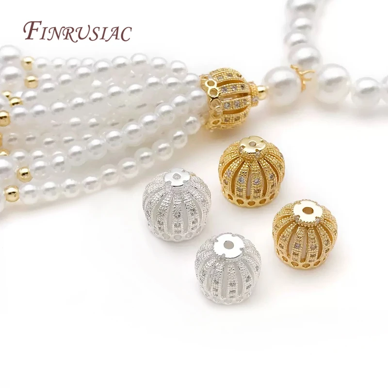 18K Gold Plated Micro Pave Zircon Crown Bead Cap,Tassel End Caps,DIY Bracelet Necklace Earrings Jewelry Making Accessories