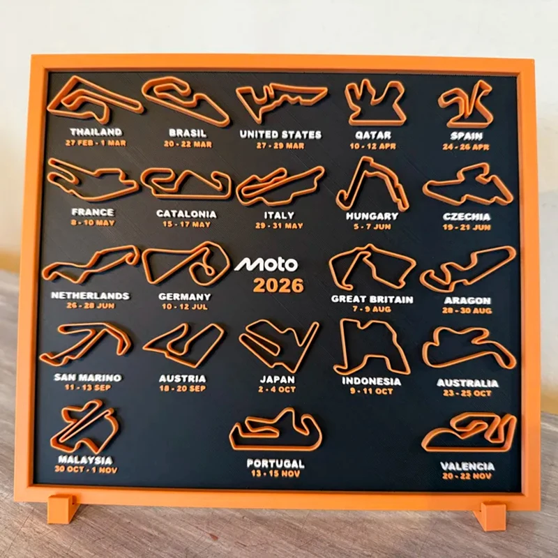 3d Printed 2026 Gp Racing Circuit Calendar - Functional Desk Ornament Motorcycle Race Schedule Decor For Fans