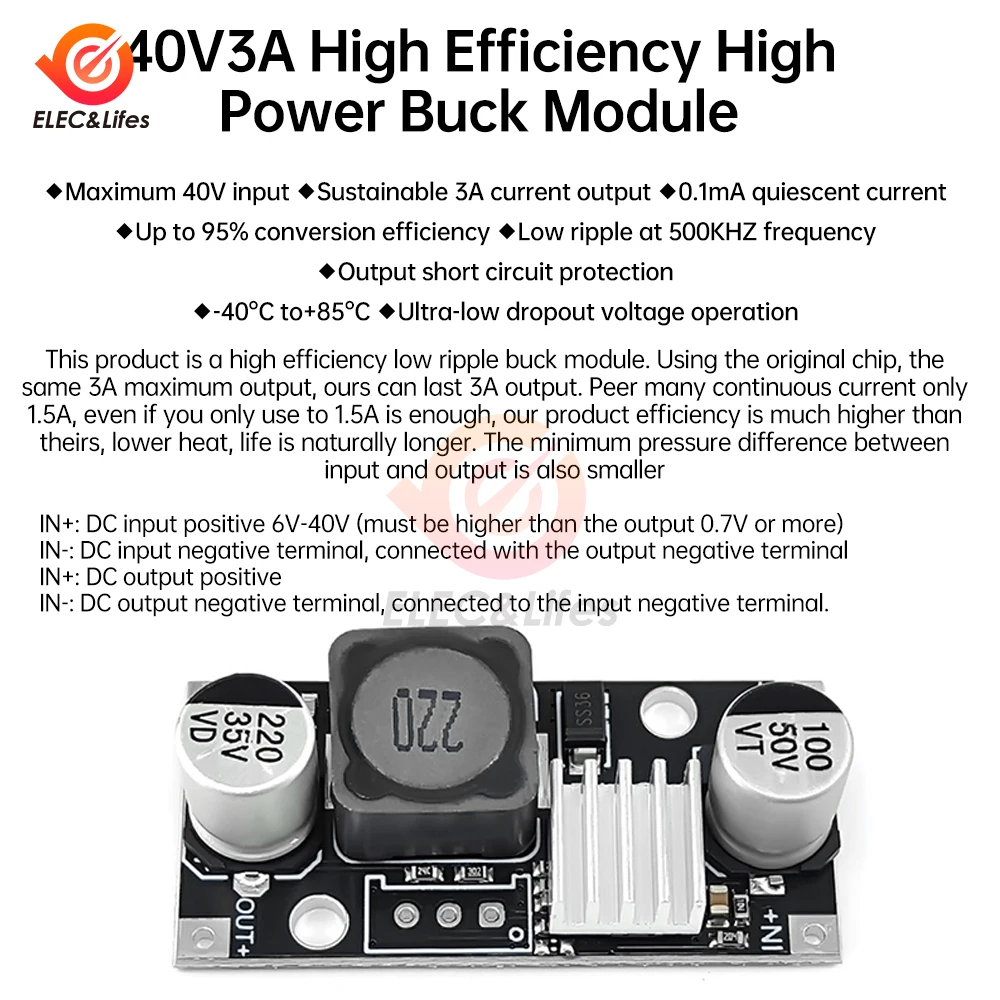 DC-DC понижающий конвертер Модуль питания Buck понижающая плата DC 6-40V до 3,3 V 5V 9V 12V 24V 2,5-26V 3A для Arduino