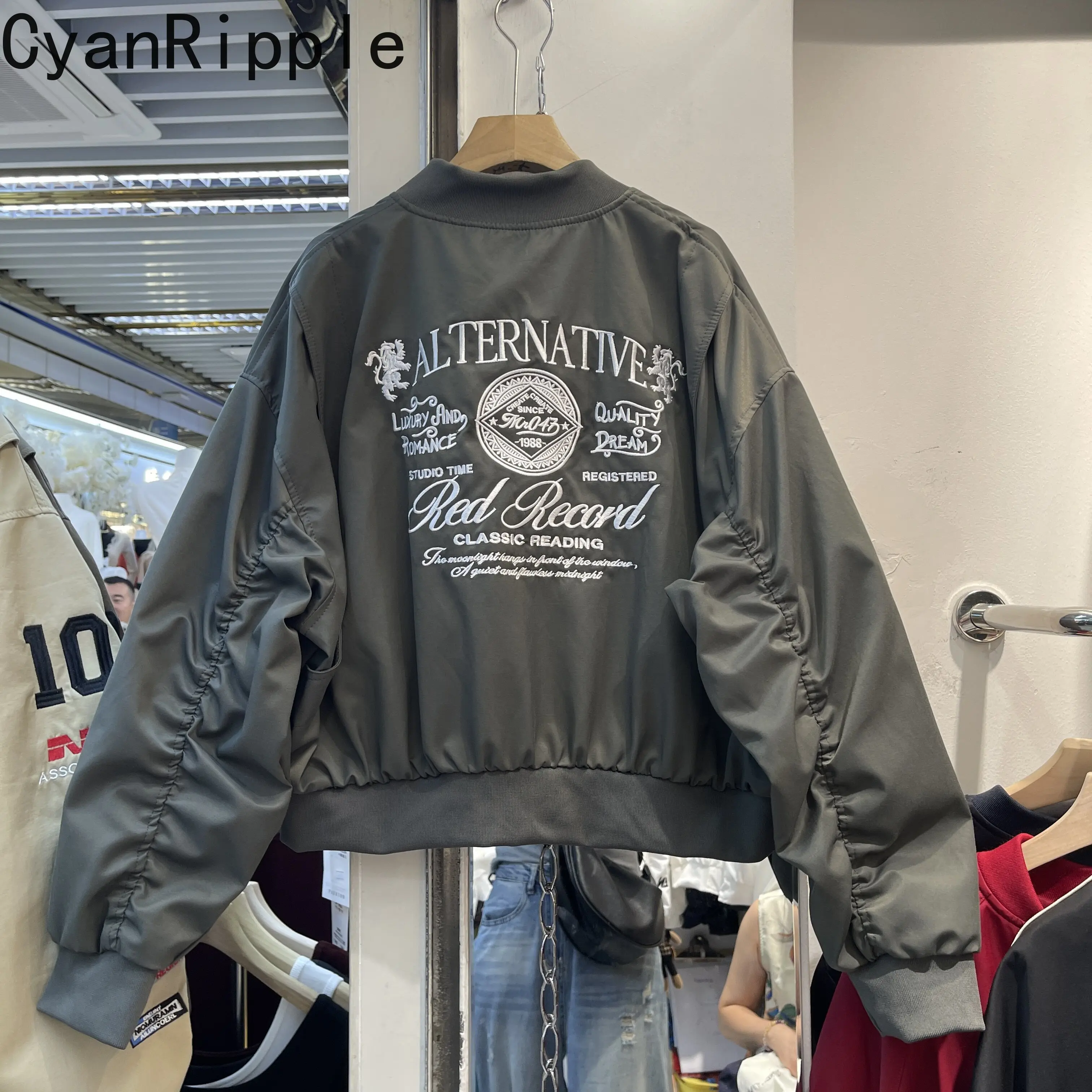 American Retro Baseball Jacket New Spring Autumn Stand Collar Loose Bomber Jackets Embroidery Letters Long Sleeve Women Coats