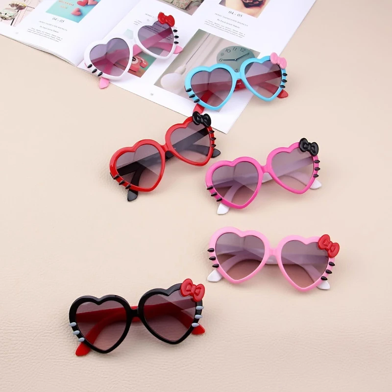 Hello Kitty Heart Sunglasses Sanrio Kawaii Cute Bowknot Glasses Girls UV Protection Sunglas For Kids Catoon Fashion Toys Gift