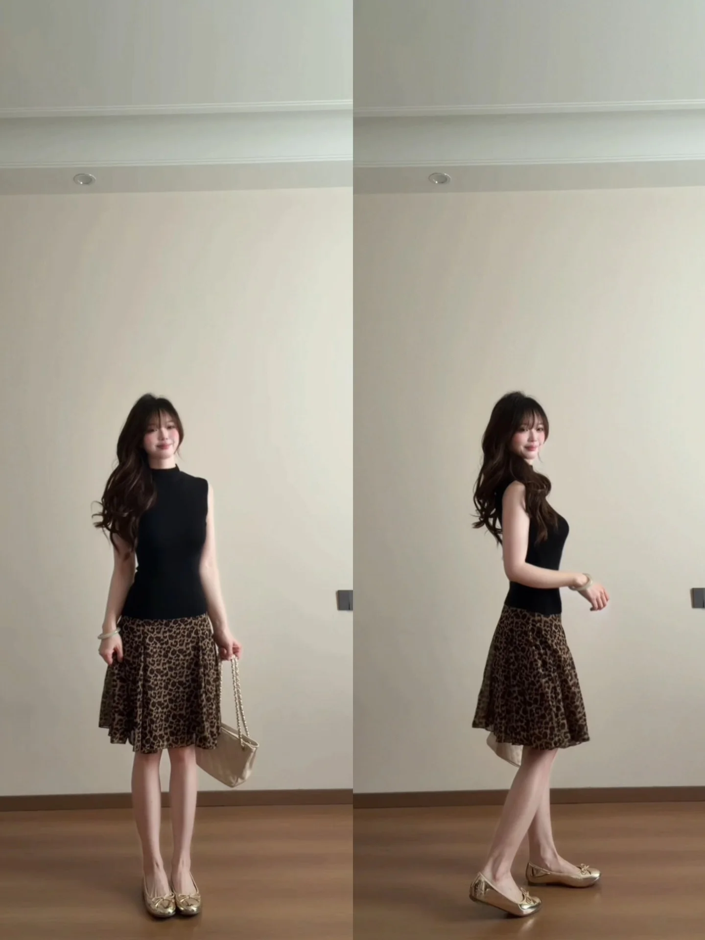 Tiger Print Chiffon A-Line  Skirt Women's Spring Autumn High Waist Slimming Umbrella Skirt Short Style Casual Dress