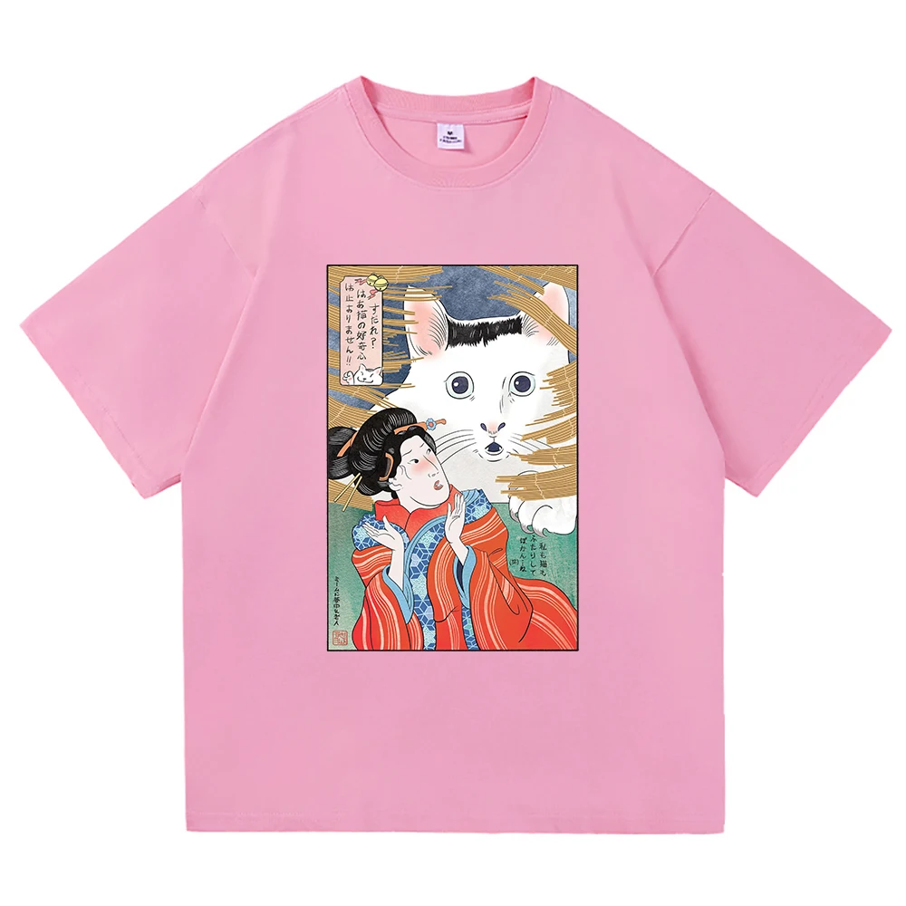 هوه القط ميمي تي شيرت اليابانية مضحك القط موضة الرجعية الرجال/النساء الملابس خمر Harajuku بلايز عالية الجودة القطن بلايز #2