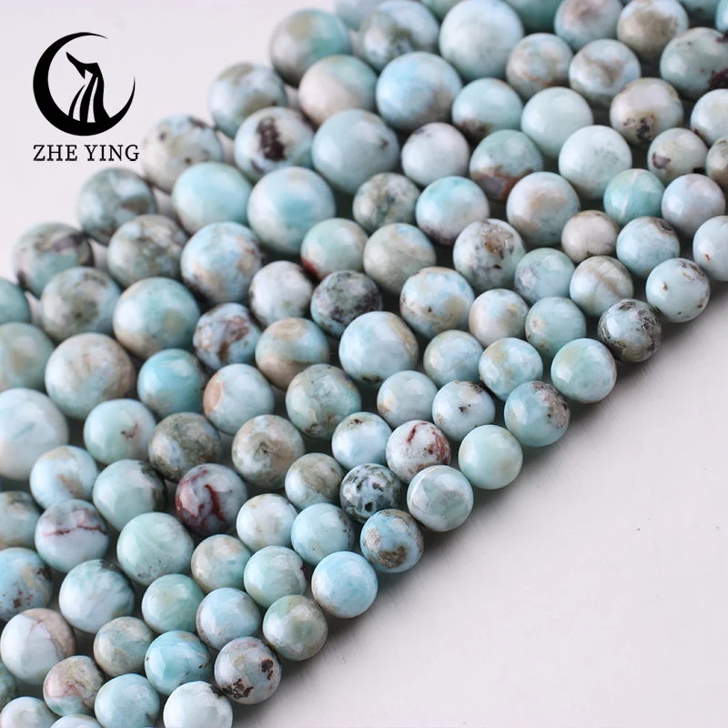 Zhe Ying, nuevas cuentas de piedra Larimar dominicano, cuentas de piedras preciosas naturales redondas sueltas para hacer pulseras, accesorios DIY