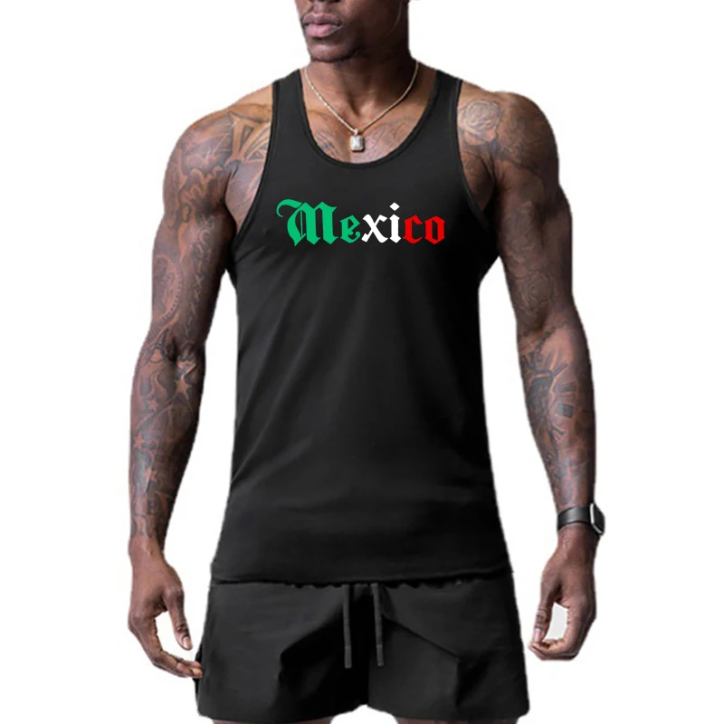 

Gym Bodybuilding Fitness Mesh Quick Dry Vest Mens Slim Fit Sleeveless Sport Tank Tops Fashion Mexico Letter Printed Muscle Shirt