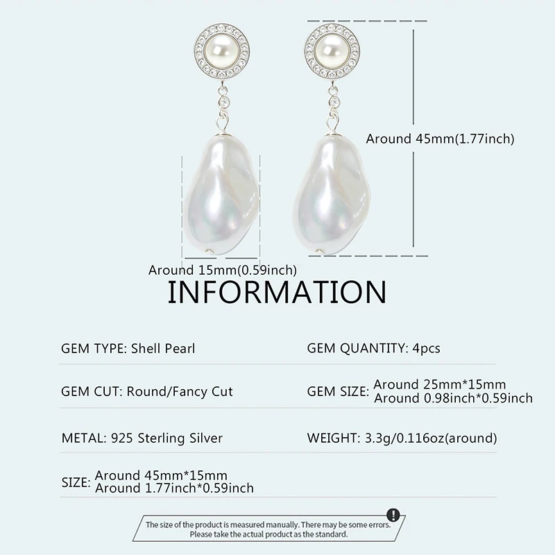 OZAN Barocke Muschelperlen 925 Sterling Silber Hängeohrringe Freiform-Perlen Modeschmuck für Damen – Detail 1