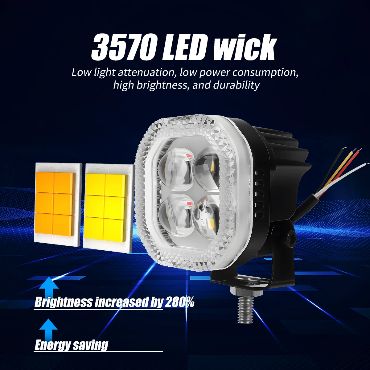 1pc 4 Lens Motorcycle LED Spotlight with RGB Ring Light Dual Color Hi/Low Beam Auxiliary Driving Lamp 12V Motor Accessories