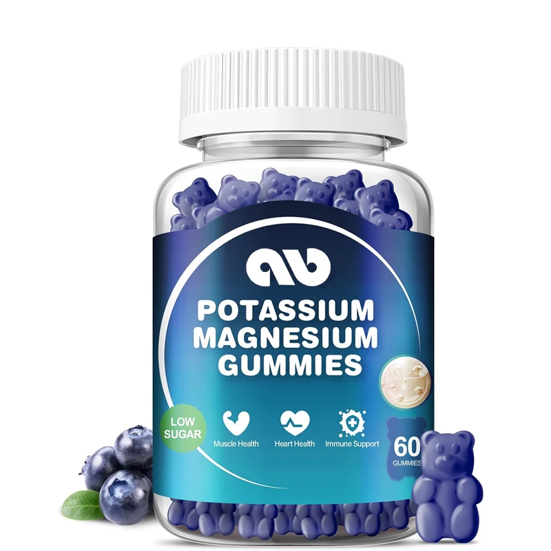 Potassium magnesium supplement gummies, supporting leg spasms for both men and women, 60 gummies