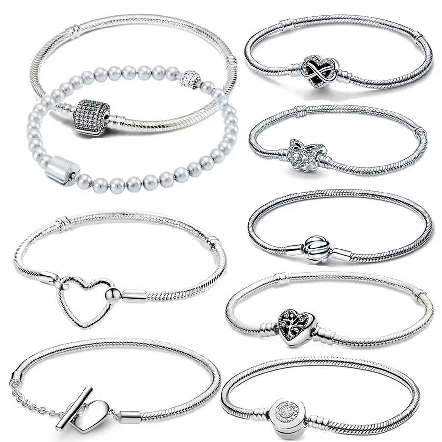 925 Silver Heart Snake Chain Bracelet For Women Infinite Knot Butterfly Infinity Clasp Femme Bracelet Bangles Luxury Jewelry