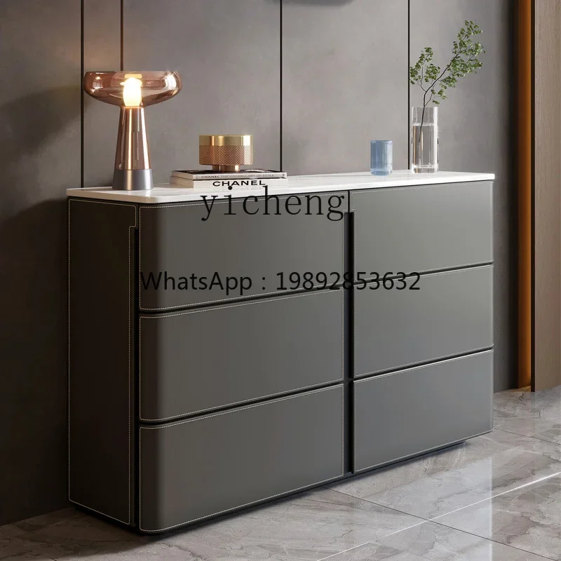 

W5.14 Minimalist Side Cabinet Saddle Leather Entrance Cabinet Living Room Bucket Cabinet Wall Locker