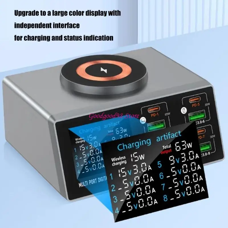 Multiple Device Fast Station 140W Output Builts In Color Screen Digital Monitor For Phones Tablets W8EC
