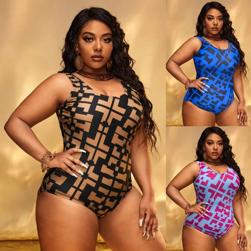 

2024 Plus Size Women's Digital Print High Waist One-Piece Swimsuit