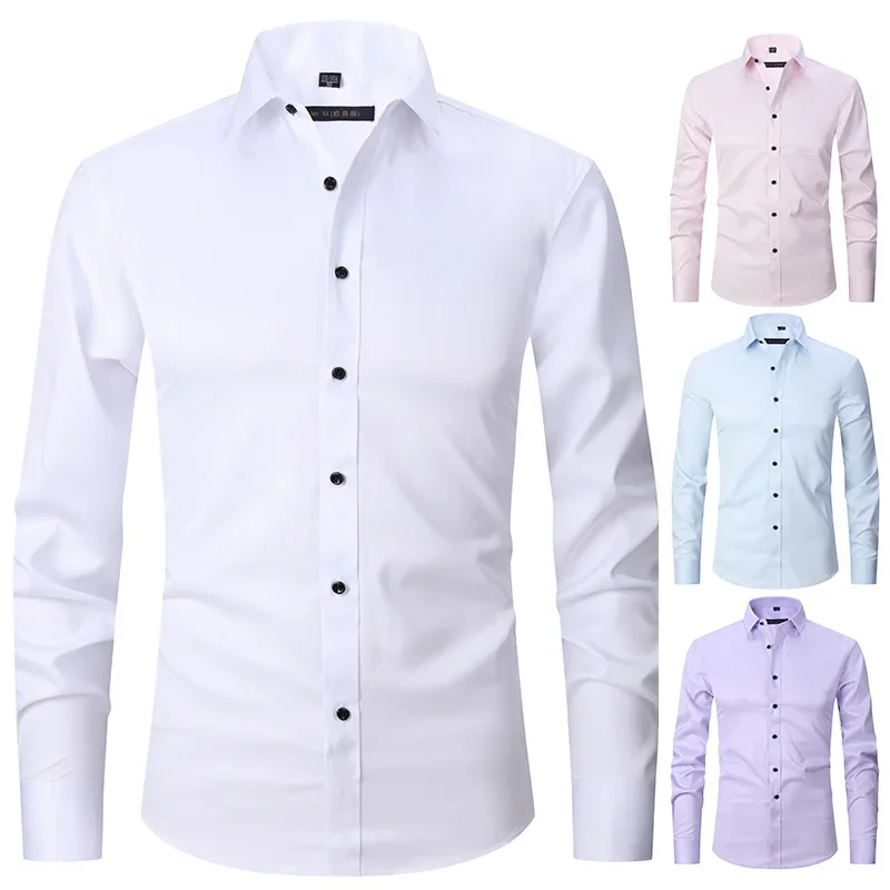 Men's Clothing Four Sides Elastic Men Long Sleeve Shirt Non-marking Non-iron Business White Shirt Clothing Shirts and Blouses