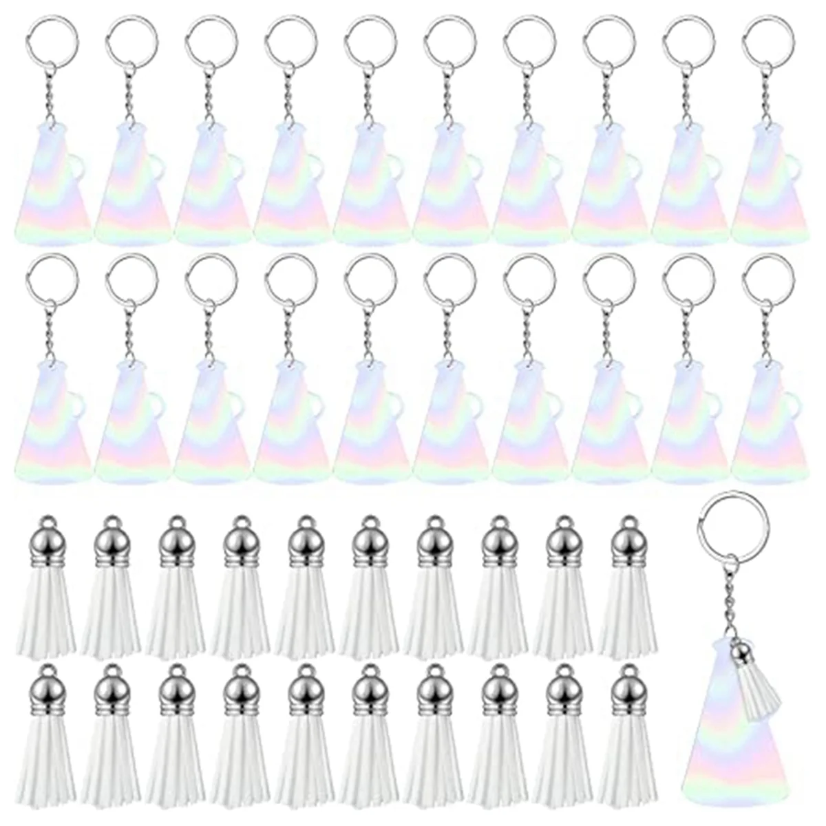 40 Pcs Acrylic Cheer Megaphone Keychains with Tassel Cheerleading Team Gift Grad(Glitter White)