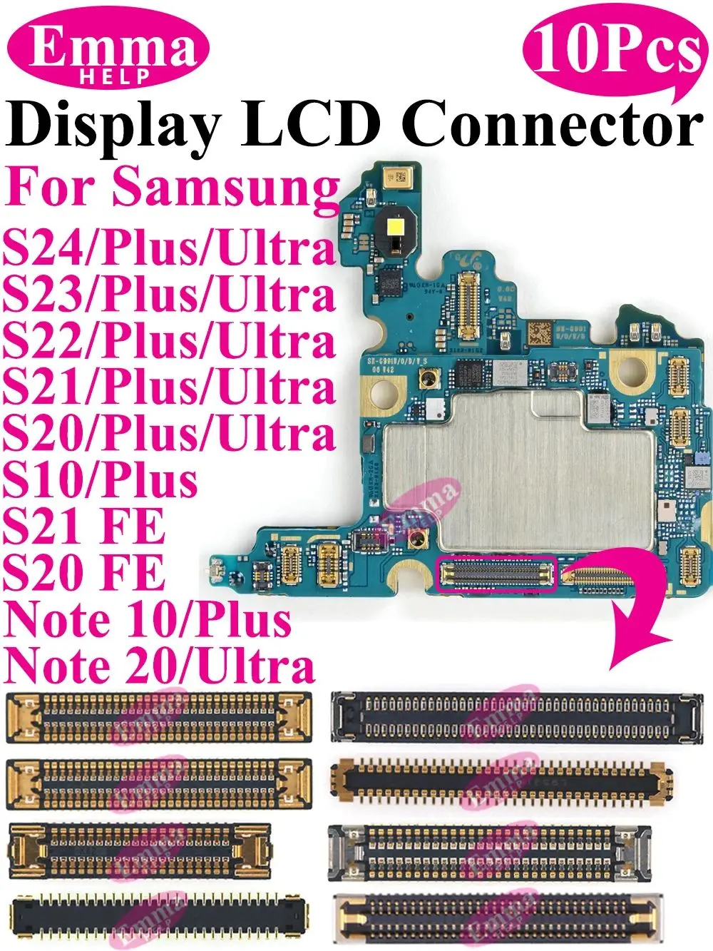10 Stück Display-Anschluss an Bord für Samsung S24 Plus S23 Ultra S22 S21 S20 FE Note 20 S10 LiteLCD-Bildschirm FPC auf Mainboard-Stecker – Detail 1