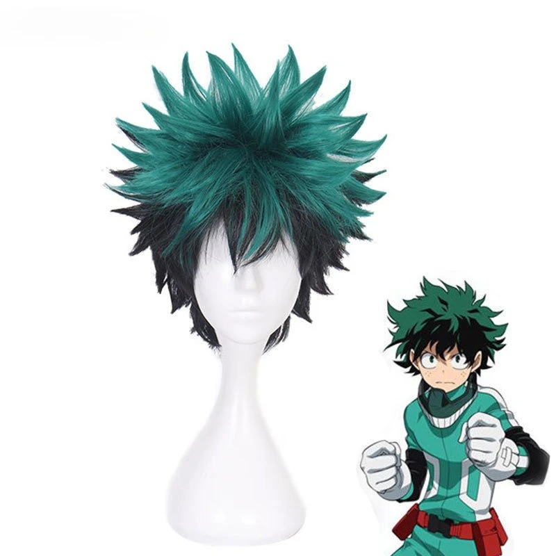 Парик для косплея My Hero Academy Midoriya Izuku, черный и зеленый градиент, вьющийся и волнистый стиль