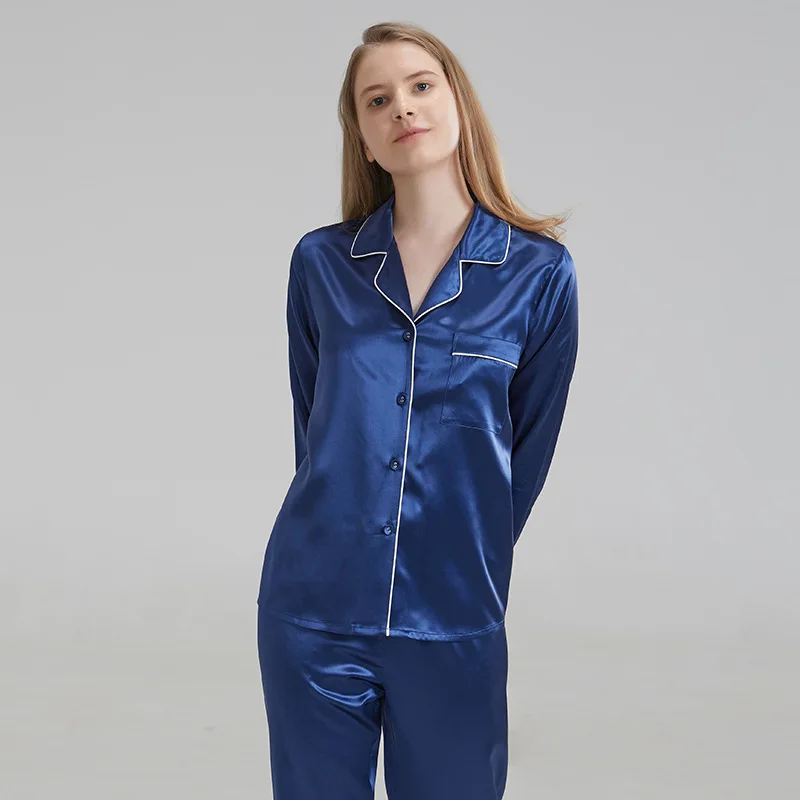 22 Momme 100% Pure Mulberry Silk Pajamas Long Vintage Style Solid Pattern Woven for Party Occasions
