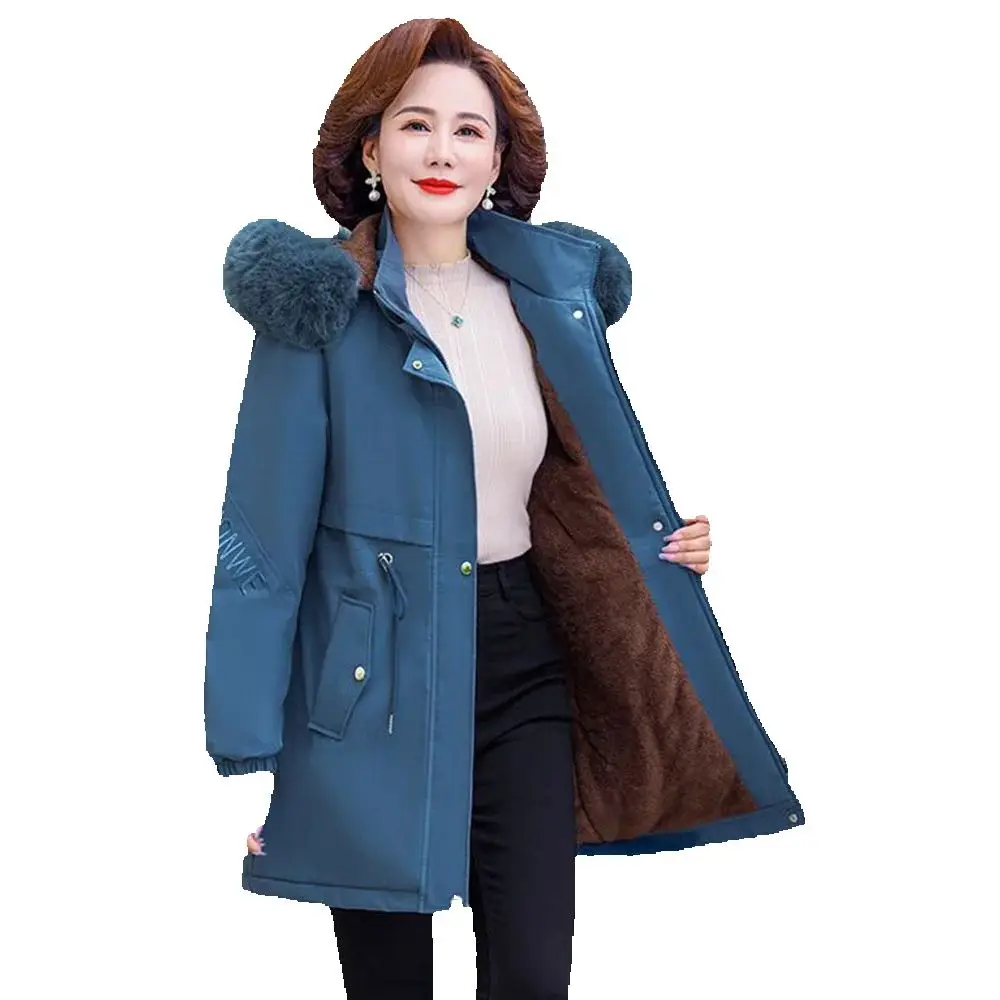 Middle-aged And Elderly Women's Fashion Hooded Jackets In Spring, Autumn And Winter New Western-style Warm Cotton-Padded Clothes