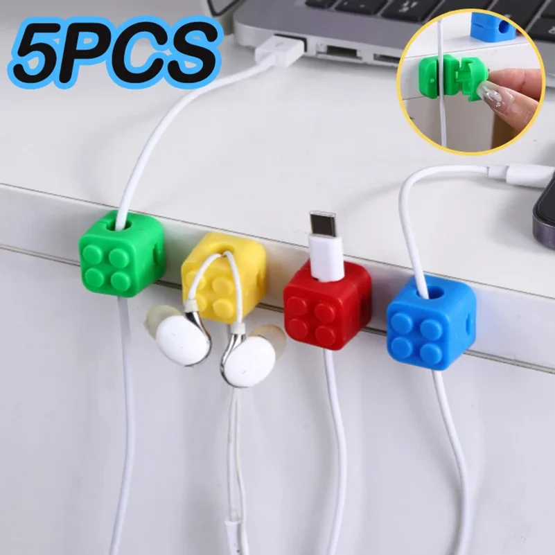 Building Block Shape Cable Clip Desktop Magnetic Cable Holder Home Office Under Desk Cord Cable Organizer Data Line Protection