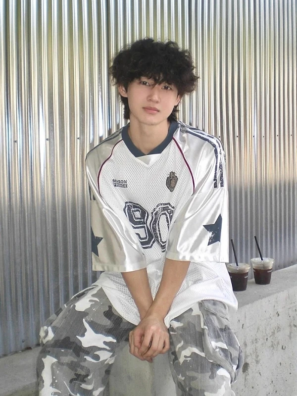 

American Street Sle T-irt ex Summer New Rugby irt ort Sve Oversize Loose Casual Match All over Top