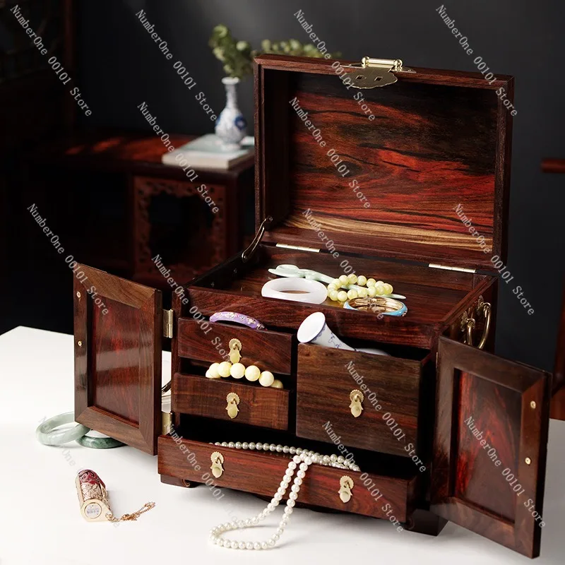 Rosewood Jewelry Storage Box Solid Wood Lockable Organizer Chinese Style Cultural Relics Jade Jewelry Collection Case High End