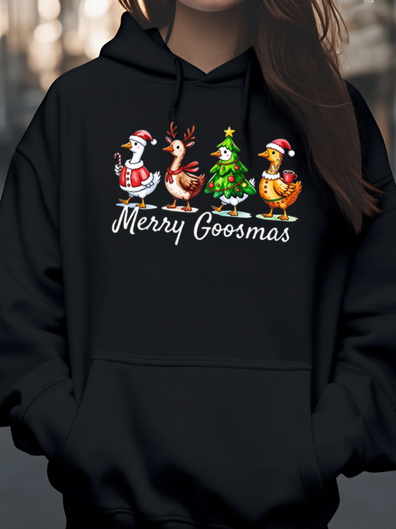 بطة شجرة عيد الميلاد طباعة عيد ميلاد سعيد Goosmas هوديي عطلة ملابس غير رسمية النساء