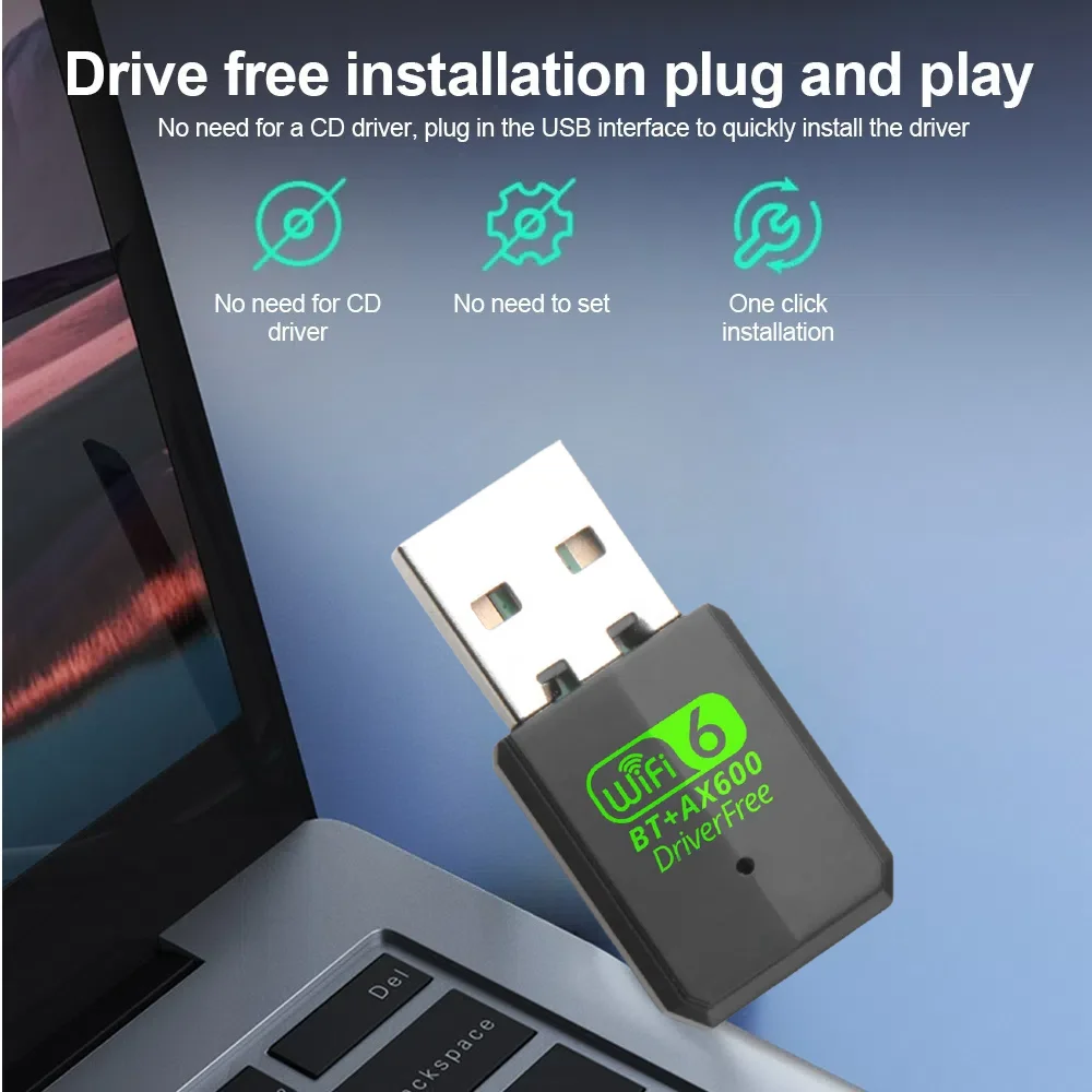 2 в 1 Mini USB Bluetooth-адаптер WiFi 6 AX600 Dongle Сетевая карта 2,4G/5 ГГц Драйвер Бесплатный ПК 600 Мбит/с Высокоскоростной беспроводной приемник